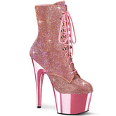 Pleaser ADORE-1020CHRS Baby Pink Rhinestone 7 Inch Heel , 2 3/4 Inch Baby Pink Chrome Platform Rhinestone Embellished Ankle Boot, Side Zip